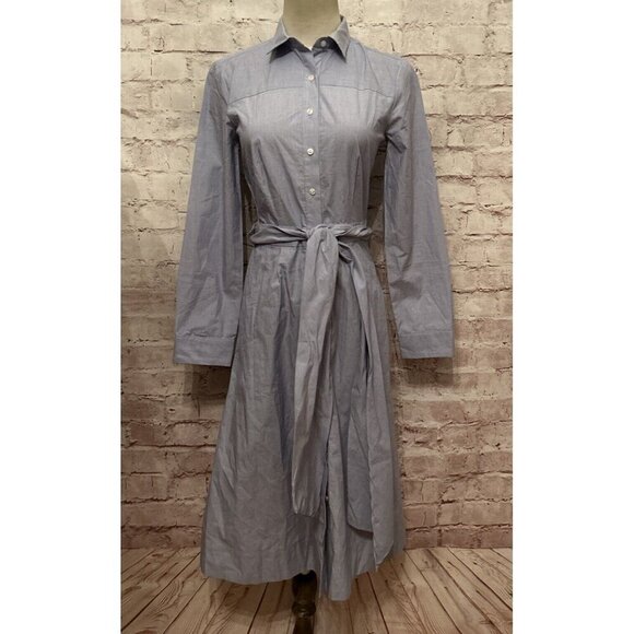 J.CREW Classic Blue Button Front Belted Crisp Poplin Shirt Dress Size 2 NEW - Picture 1 of 5